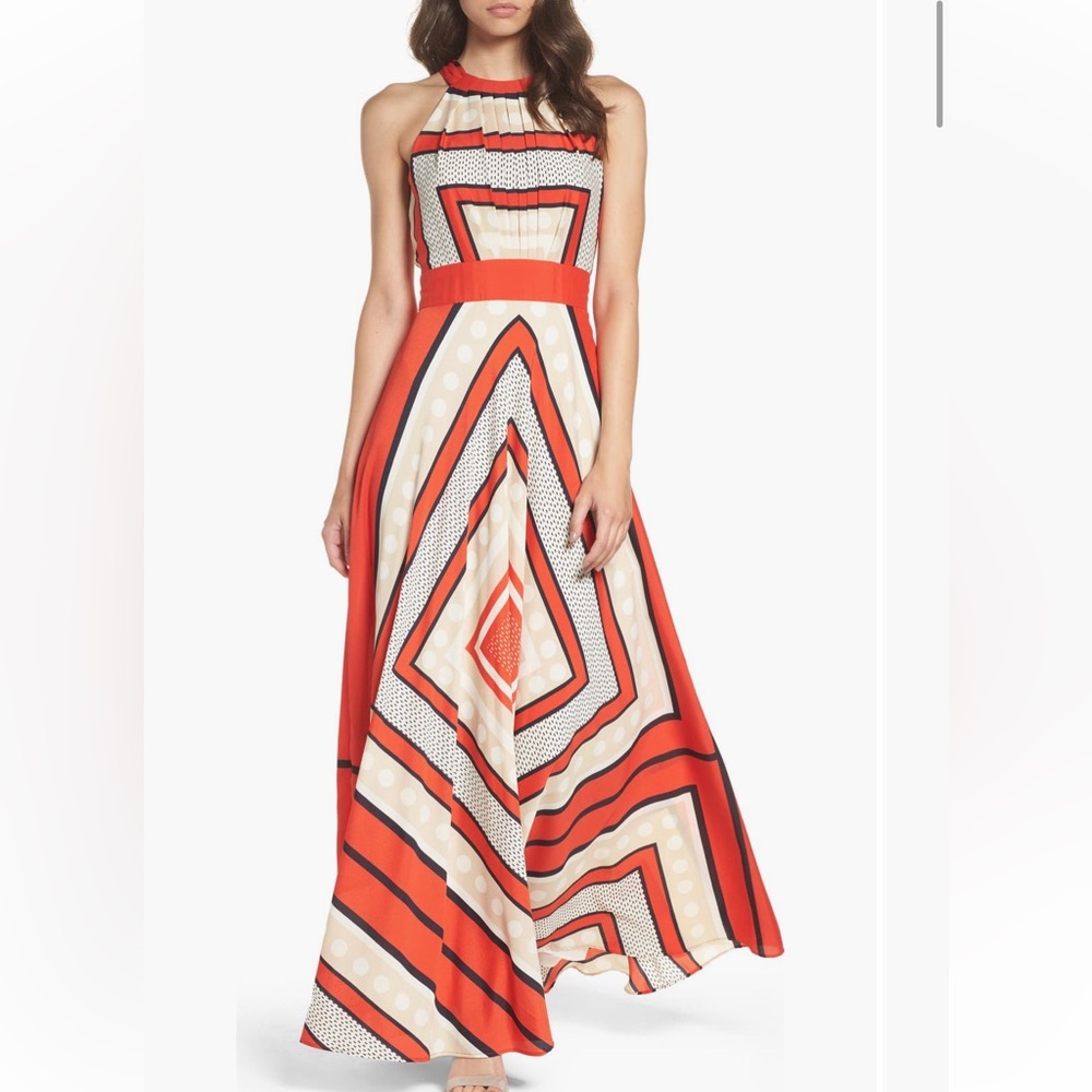 Eliza J Scarf Print Crepe de Chine Fit & Flare Maxi Dress in 2P